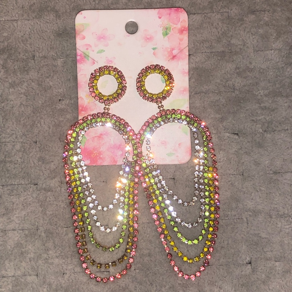 Multi-Colored Rhinestones Dangling Earrings: New.